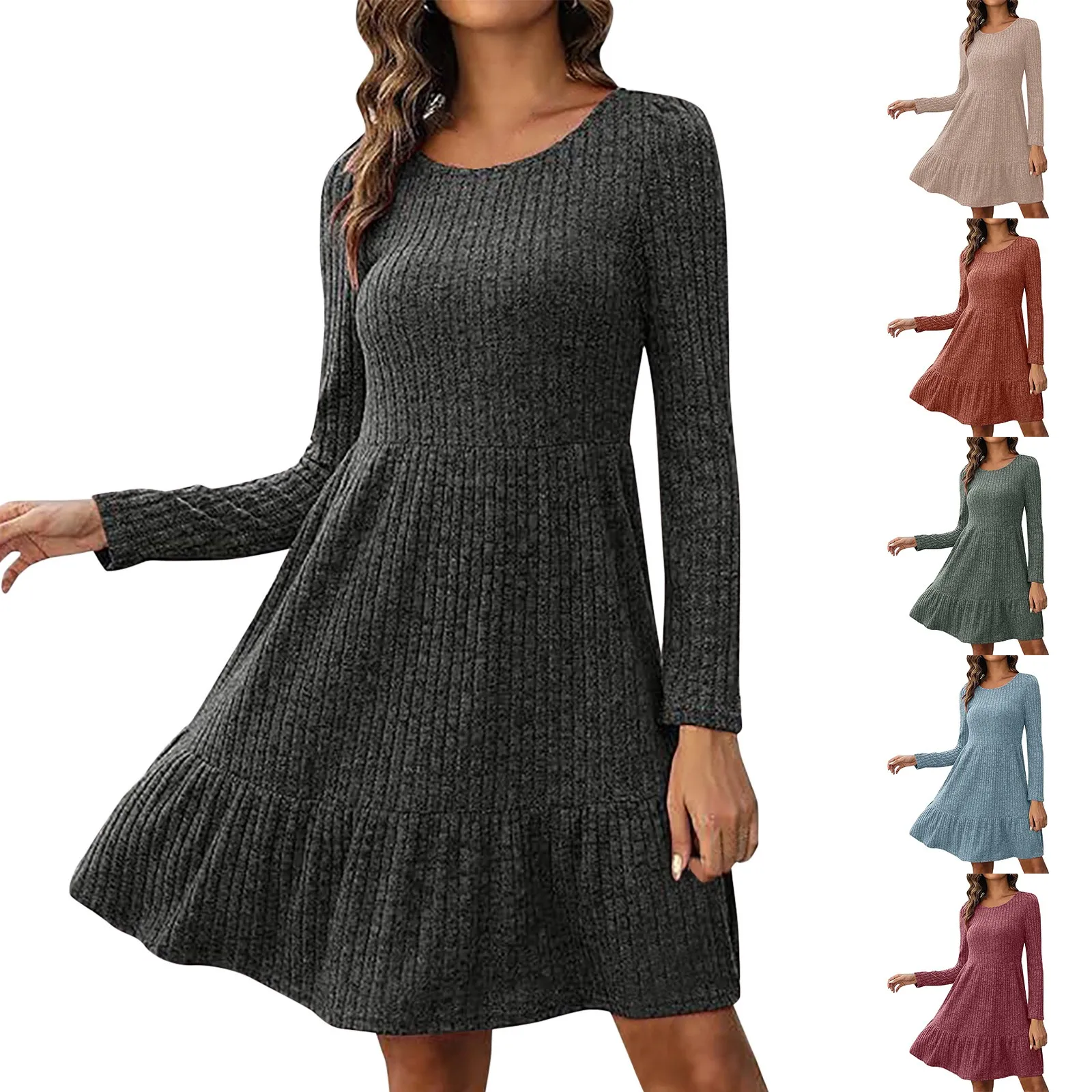 

Dresses For Women Long Sleeve Pullover Dress Women Crew Neck A Line Casual Dress Autumn And Winter Sexy Women Birthday Dresses