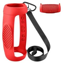 Silicone Protective Case with Shoulder Strap and Carabiner for Portable Bluetooth Speaker (Red)
