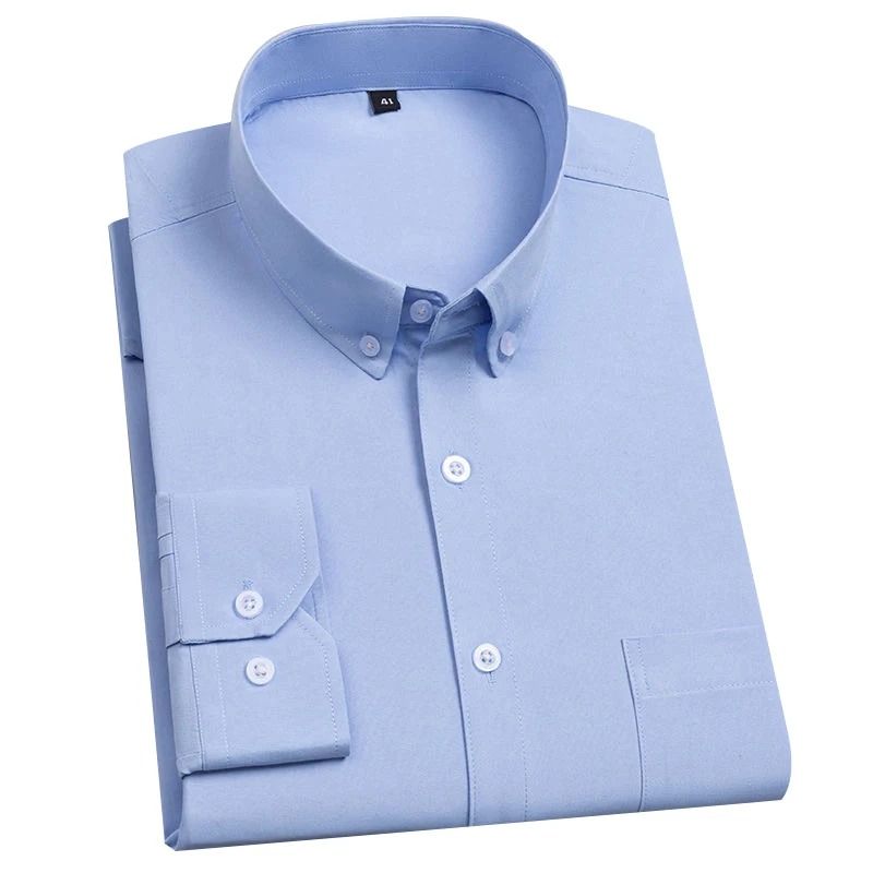 Anti-wrinkle Easy Care Thin Men Long Sleeve Shirt New Solid Male Plus Size Regular Fit Stripe Business Male Shirt White Blue