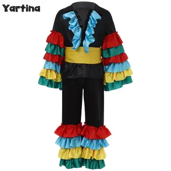 Costume da carnevale natalizio per ragazzi e ragazze, flamenco, spagnolo, messicano, rumba, vestito da ballo, top con maniche arricciate e pantaloni abbinati