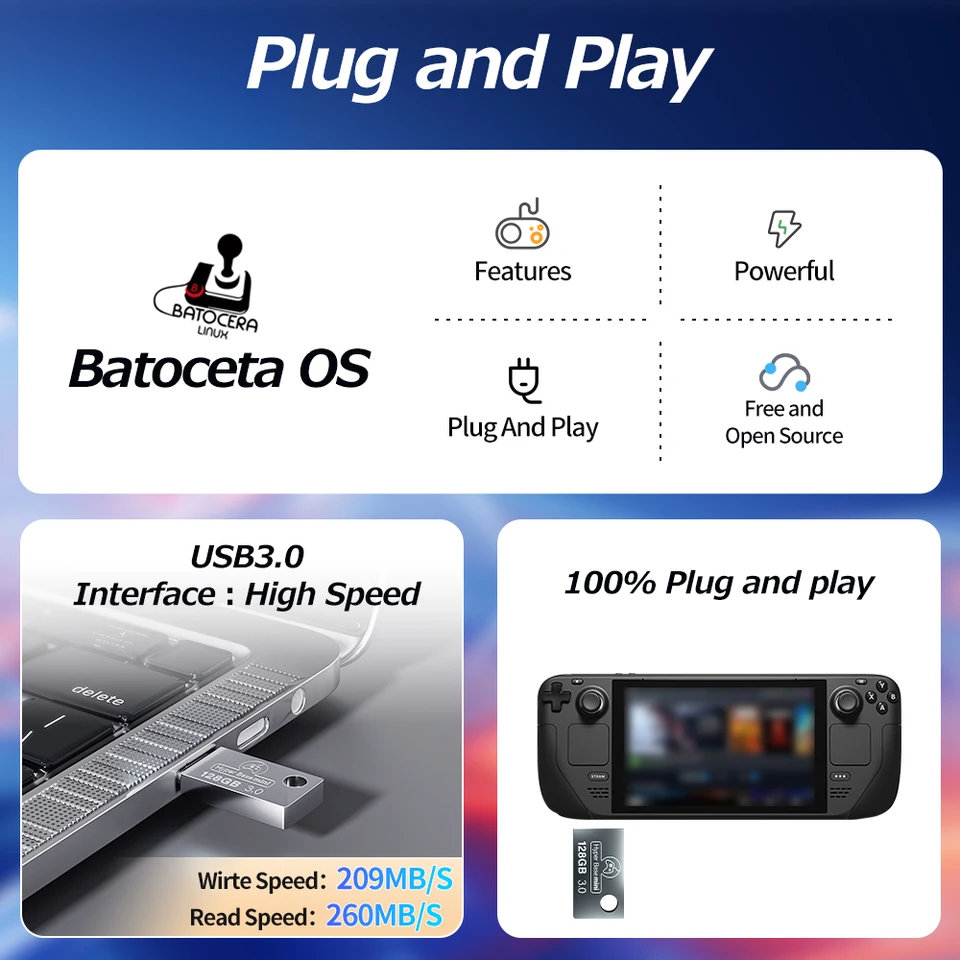 Batocera 128G USB 3.0 Game Disk 43000+Retro Games for XBOX/PS3/PS2