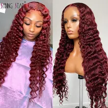 

Burgundy Lace Front Wigs Colored Deep Wave Frontal Wig Human Hair 13X4 Brazilian Curly Lace Front Human Hair Wigs HD Transparent