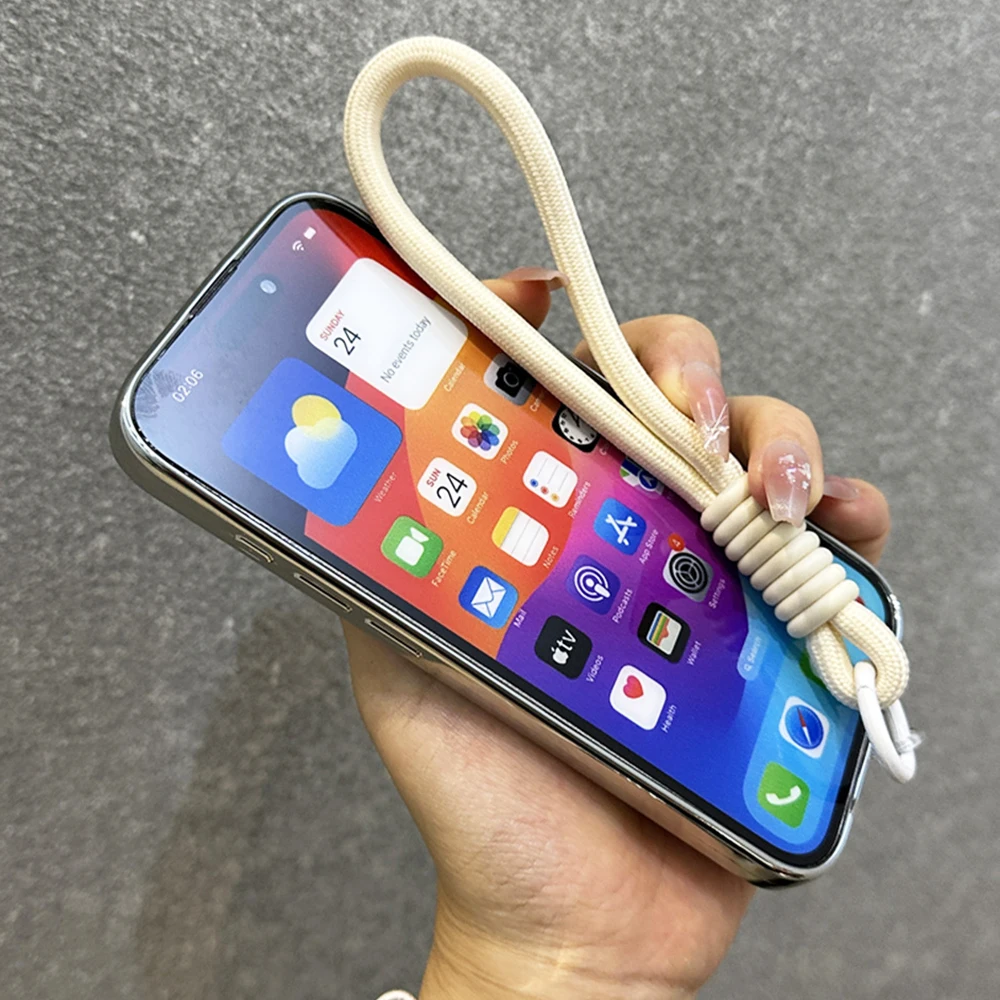 Luxury Plating Shiny Diamond Lanyard Phone Case with Wrist Strap - Shockproof Protective Cover