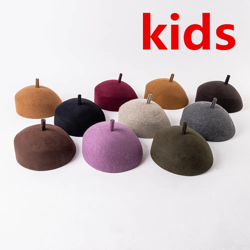 

202203-hh3019 new Lovely antlers Thin cute Wool felt fabric kids beret cap children leisure painter hat