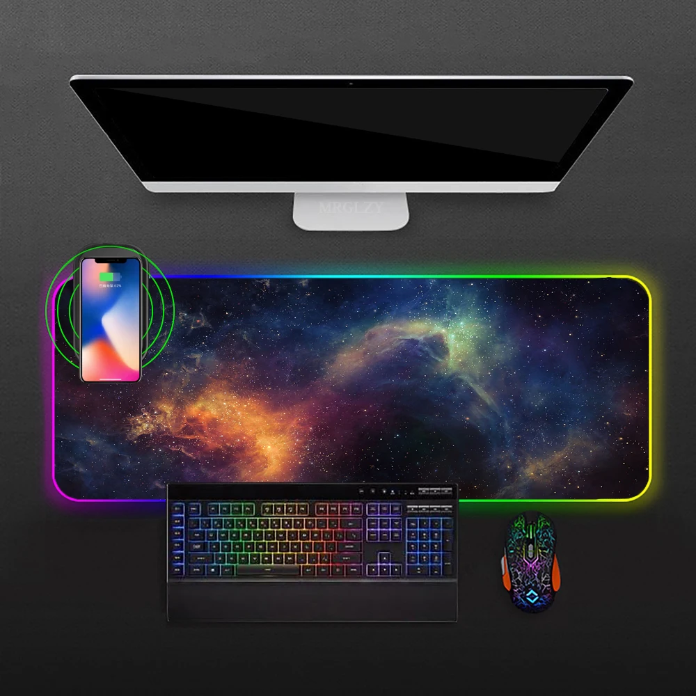 

RGB Wireless Charging Mousepad Universe Mouse Mats Laptops Large Mouse Pad Gaming Extended Pad Table Pad Gamer Accessories