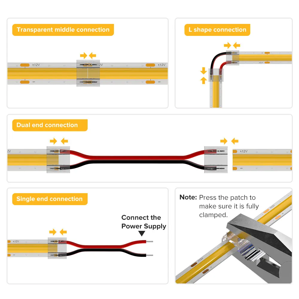Solderless Cover Connector 15cm Wire 12pcs for FCOB DIM CCT RGB WS2812B WS2811 WS2815 5050 RGBW RGBCCT SMD LED Strip wire connector terminals,wire connector,electrical connectors,led strip connectors,electrical connector,led connectors,cable connector