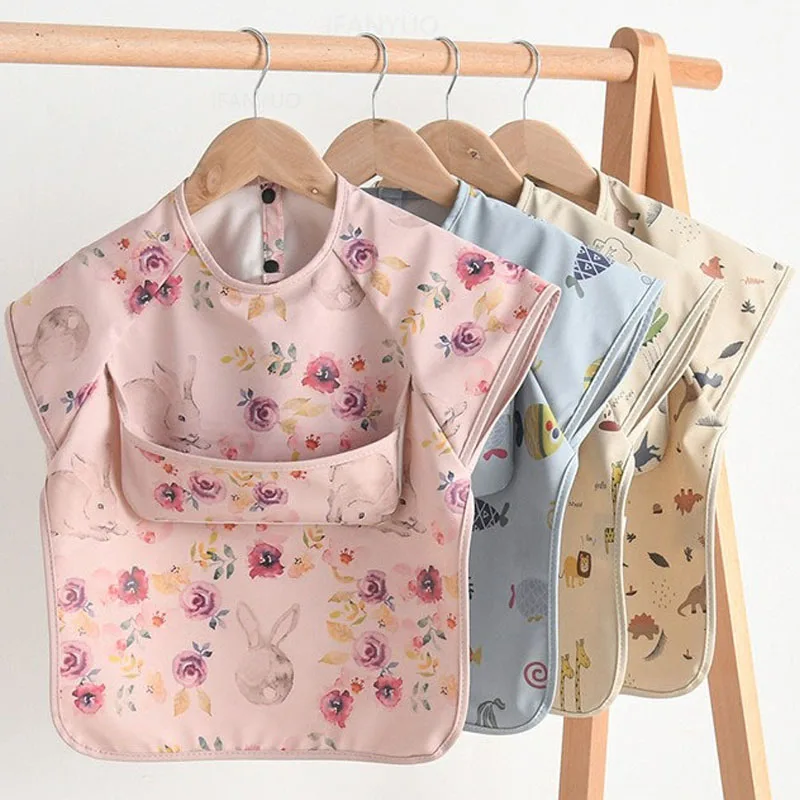Fashion New Children Anti Dirt Smork Baby Sleeveless Waterproof PU Bib Toddler Reverse Dressing Bib Kids Meals Bag Feeding Apron 4