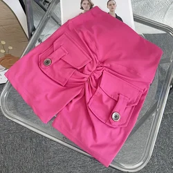 Nude High Waist Peach Butt Quick-Dry Yoga & Gym Shorts with Pocket - S (Pink)