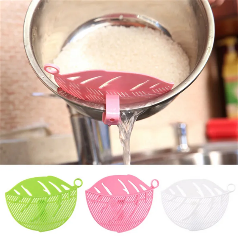 

14.5*10.2cm New Durable Clean Rice Wash Sieve Leaf Shape Beans Peas Cleaning Gadget Plastic Kitchen Clips Tools
