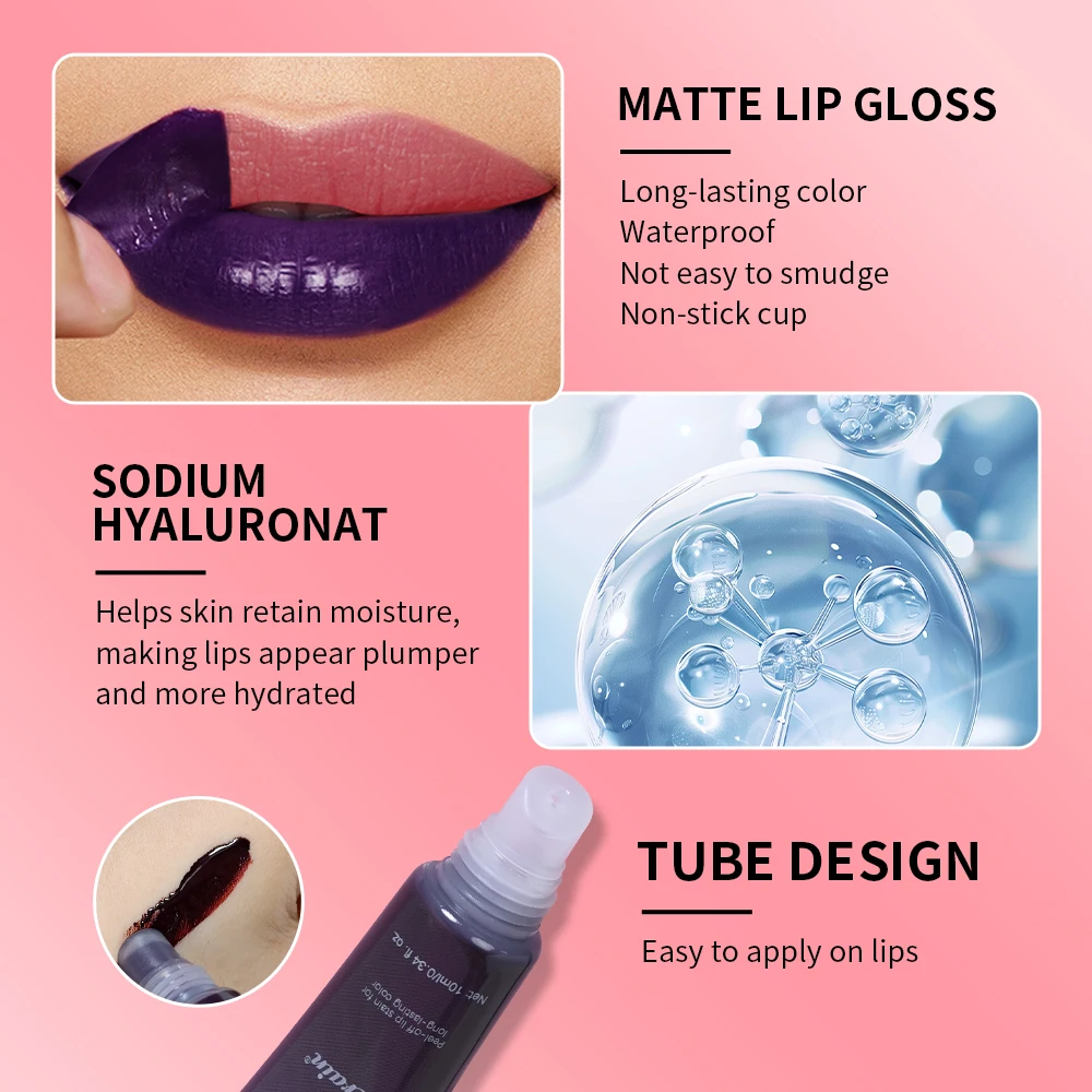 3 Colors Lip Stain Gloss Tattoo Magic Color Peel Off Mask Tint Long Lasting Waterproof Lip Gloss 2
