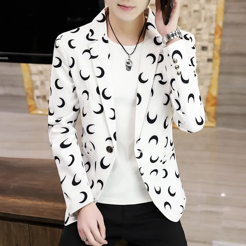 

HOO 2024 Men's Spring New Printed blazer Teenagers Slim-Fitting Cool blazers