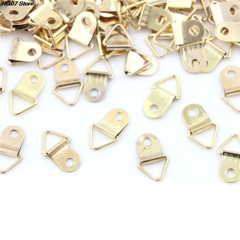 10/100PCS Golden Triangle D-Ring Hanging Picture oil Painting Mirror Frame Hooks Hangers hanging hooks picture frame hangers wall hooks