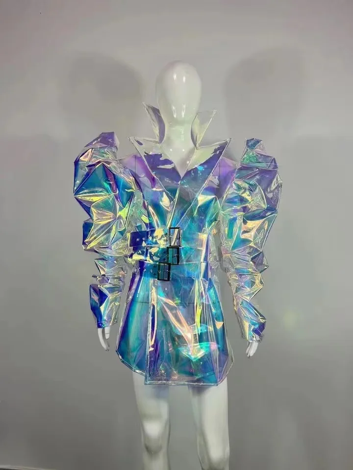 

singer dancer stage Show wear Special Blue PVC Performance Jacket Costume sexy Dance Outfit clothing