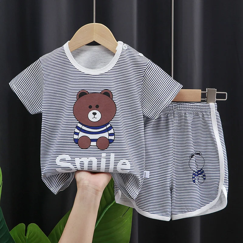9months-6years Summer Casual Fashion O-neck Pullover Short Sleeves +shorts Boys And Girls Cartoon Print Children's Cute Suits baby clothes penguin set Baby Clothing Set