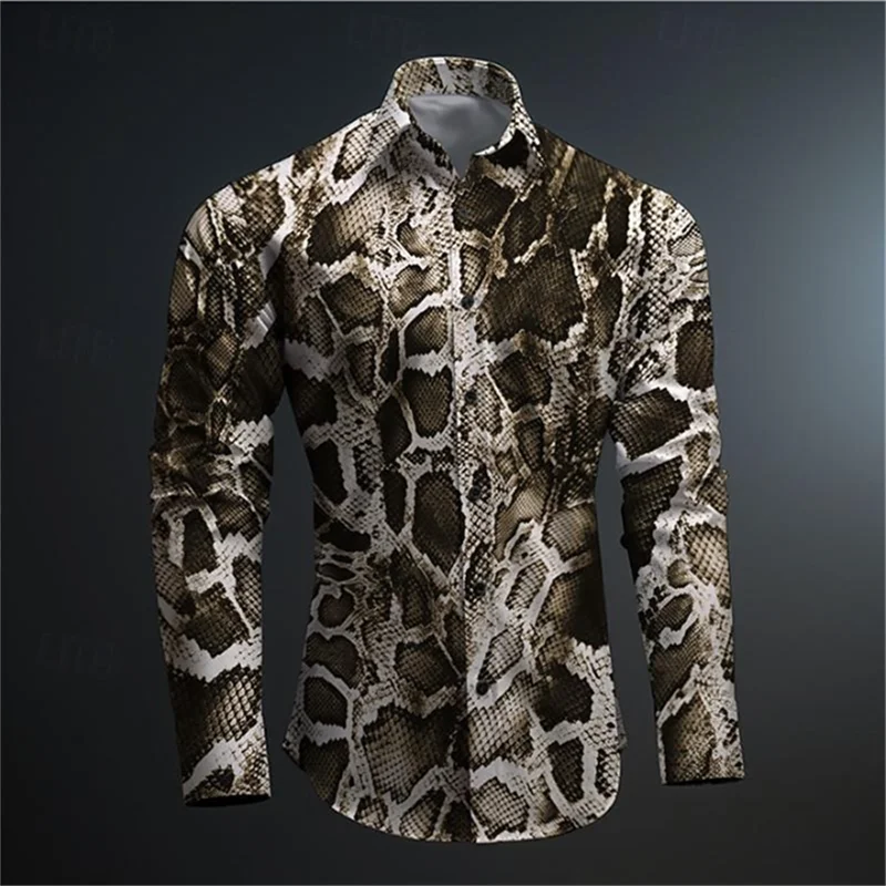 Men's shirt snakeskin leopard print gradient color soft and comfortable high-definition pattern casual sports gym 2024 new style