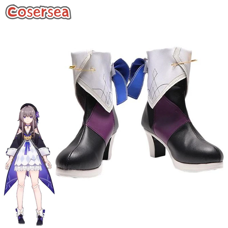

Cosersea Herta Cosplay Shoes Game Honkai Star Rail Herta Female Or Male High Heels Women Black Purple PU Leather Shoes