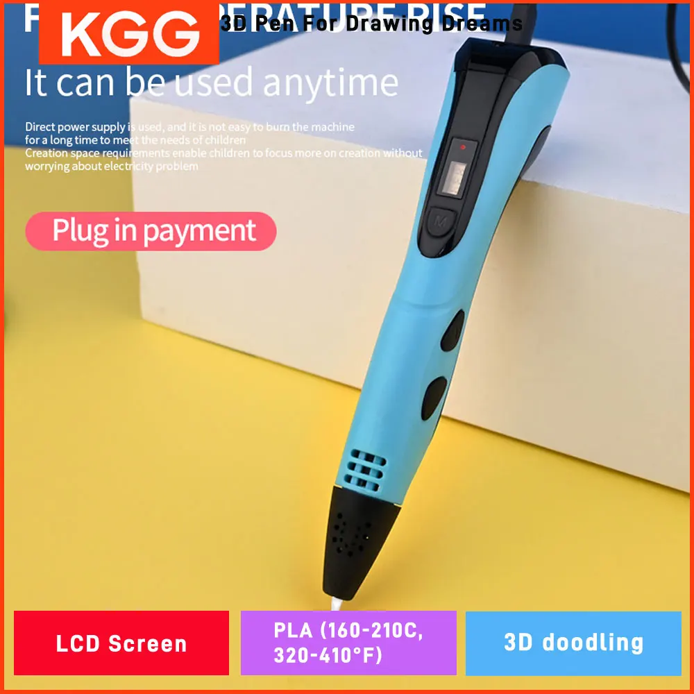 Kids 3D Printing Pen with LCD Display 0.7mm Diameter 1.75mm PLA Support DIY Drawing