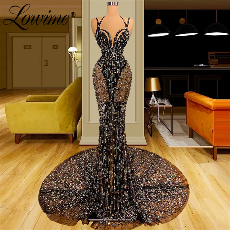 

Lowime 2023 Couture Heavy Crystals Handmade Beaded Celebrity Dresses Mermaid Long Evening Dress For Women Wedding Party Gowns