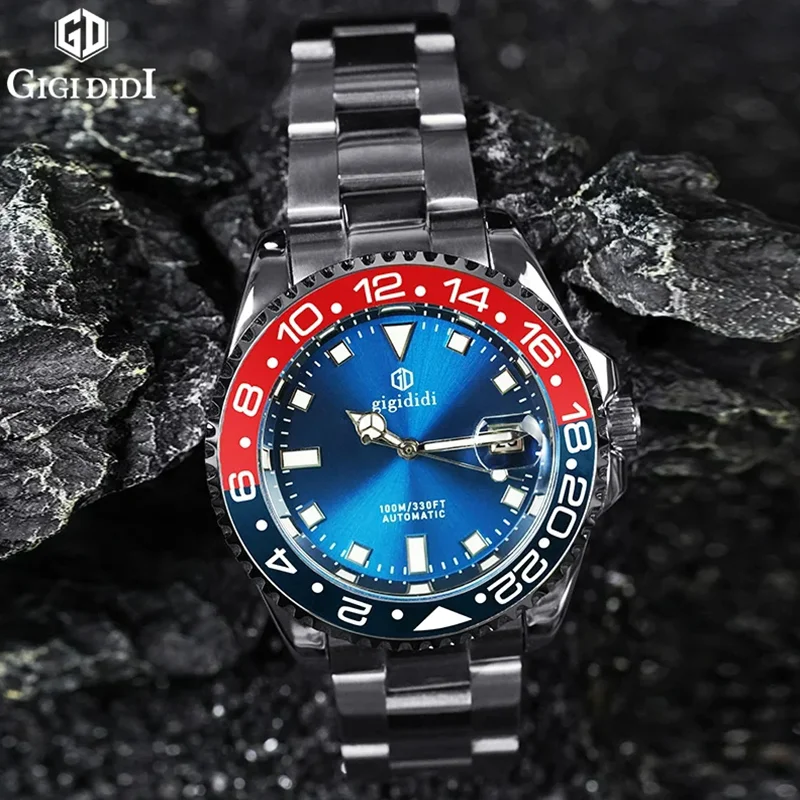 Gigididi Automatic Mechanical Watch Male American Stainless Steel Scratch Proof Waterproof Diving Watch Business Leisure Watch