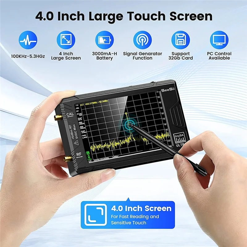 SeeSii 울트라 스펙트럼 분석기, 4.0 인치 100KHz  5.3GHz, 초소형 주파수, 투인원 신호 발생기, 100KHz  800MHz