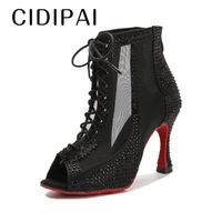 CIDIPAI Red Sole Latin Dance Shoes Woman Ballroom Dance Boots Rhinestones High Heels For Salsa Training Shoes Women Party Shoes 1