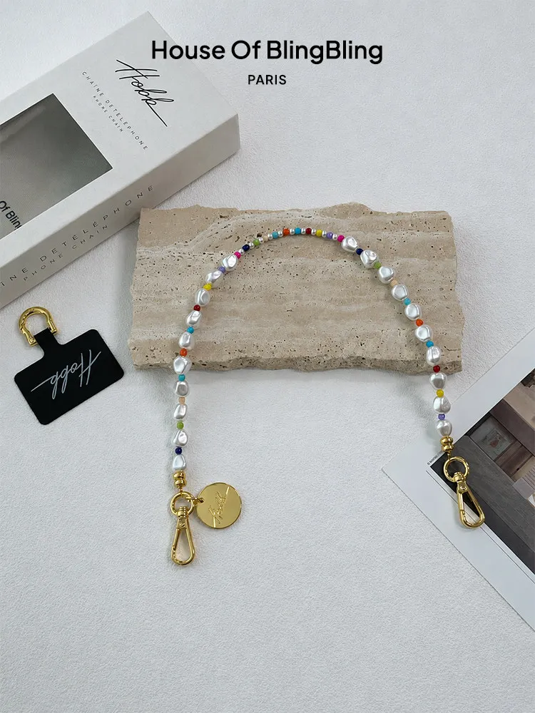 House Of BlingBling Colorful Pearl Beaded Phone Strap Chain Phone Charm Wrist Lanyard Mobile Phone Holder Bag Charm Accessories