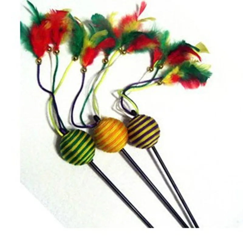 

Rope ball colorful feathers cat bar Teaser Toy Rod cat bell toys scratching Cat Teaser toys 20pcs/lot