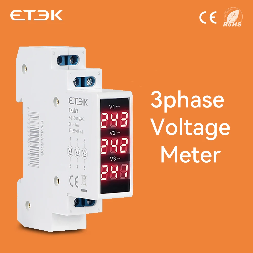 Modular Digital Voltmeter 18mm 3 phase AC80-500v Mini Voltage Meter Din Rail Voltagemeter Detector EKMV3-500R Module digital voltmeter