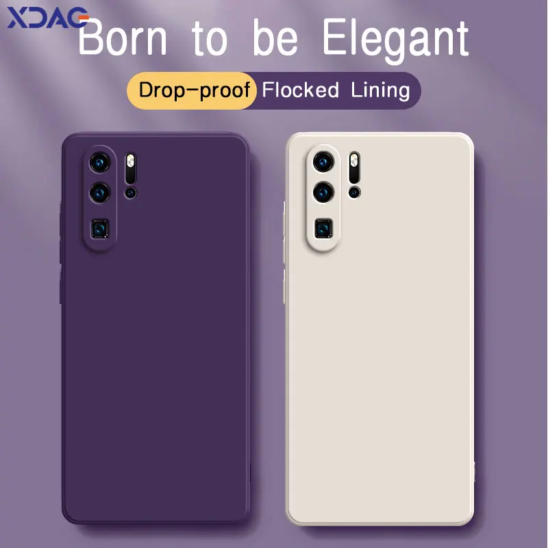 Original Square Liquid Silicone Phone Cover for Huawei P10 P20 P30 P40 Pro Plus Lite 4G 5G 360 Protection Shockproof Case P30Pro