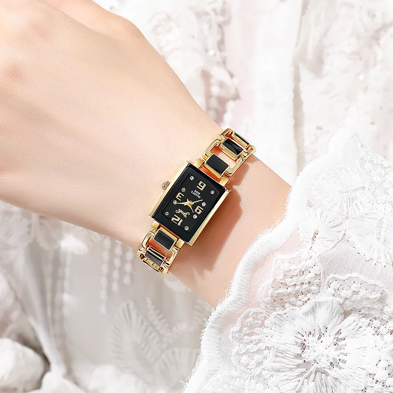Elegant Women's Quartz Watch - Stylish Square Dial, Alloy Band, Black Strap, Non-Rechargeable Button Battery, Perfect for Casual - 3