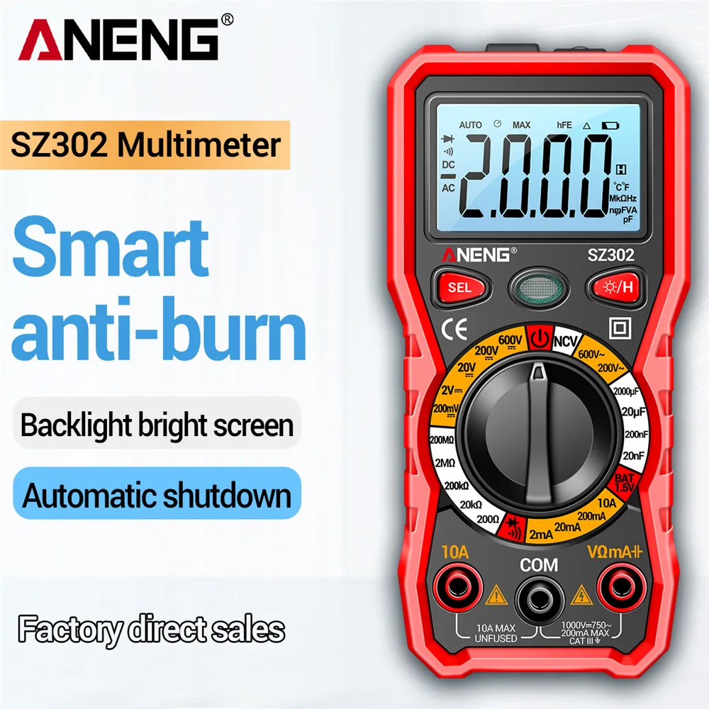Professional Digital Multimeter AC/DC Voltage Tester NCV Detector Resistance Tester Ohm Ammeter Capacitance