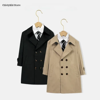 Kids Outwear Boys Double Breasted Coats Spring Tops Children's Winter Outdoor Clothes Thicken Windbreaker Children's Trenchcoat