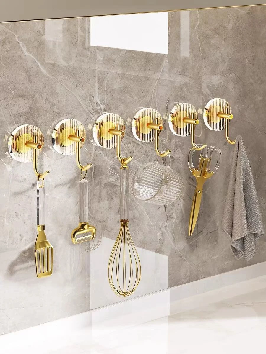 Acrylic Bathroom Hooks Clear Gold Wall Hook Luxury Key Bag Holders Punch-free Home Organization and Storage Ganchos Para Colgar