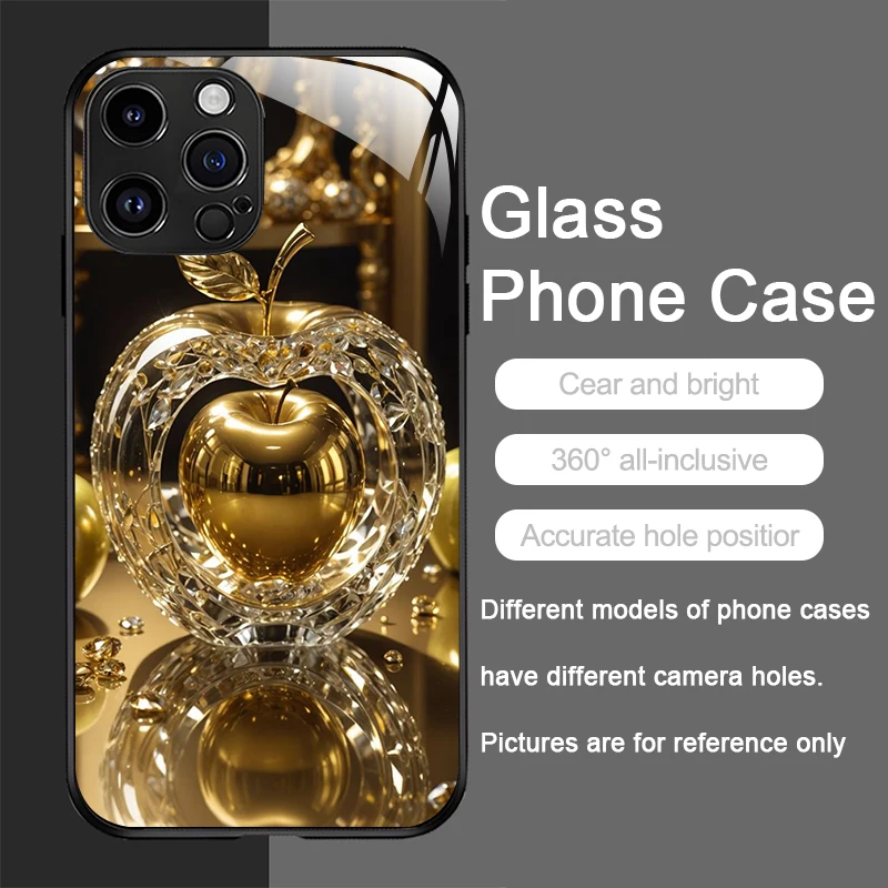 Golden Apple Tempered Glass Hard Protective Phone Case