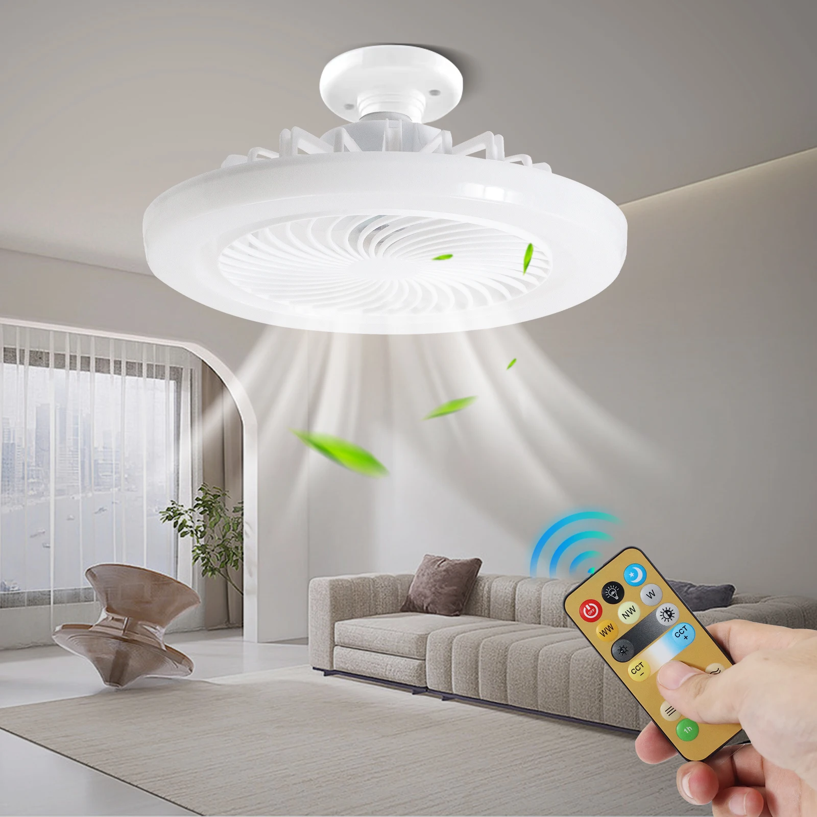 

Silent LED Ceiling Fan with Lighting Lamp E27 Converter Base with Remote Control for Bedroom Living Home Decoration AC85-265V