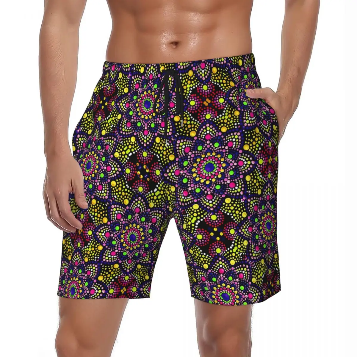 

Retro Mandala Board Shorts Summer Colorful Print Running Surf Board Short Pants Breathable Casual Graphic Oversize Beach Trunks