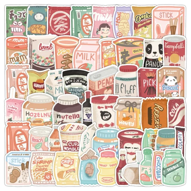 10/50pcs Snacks Drinks Graffiti Stickers for DIY Scrapbook Suitcase Water Bottle Phone Laptop Guitar Car Decal Kids Toy