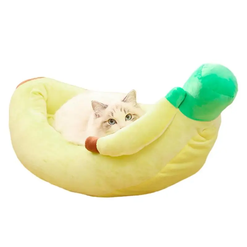 

Dog Banana Bed Warm Dog Cat Bed House Comfortable Half-Open Lid Design Yellow Sleep Nest For Dogs Cats And Other Small Animals