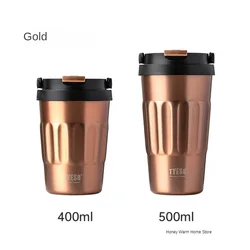 Premium Stainless Steel Insulated Flask - Hot & Cold Beverage Tumbler, 400ml/500ml - 500ml (Gold)