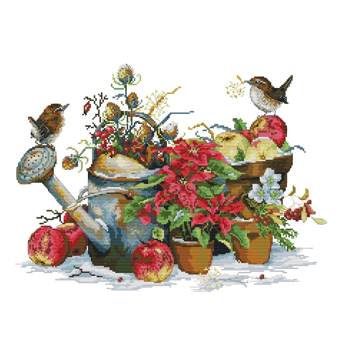 Joy Sunday Cross Stitch Kit Flower Pot and Birds Printed Cross Stitch Patterns 16CT 14CT 11CT Embroidery Kit Set