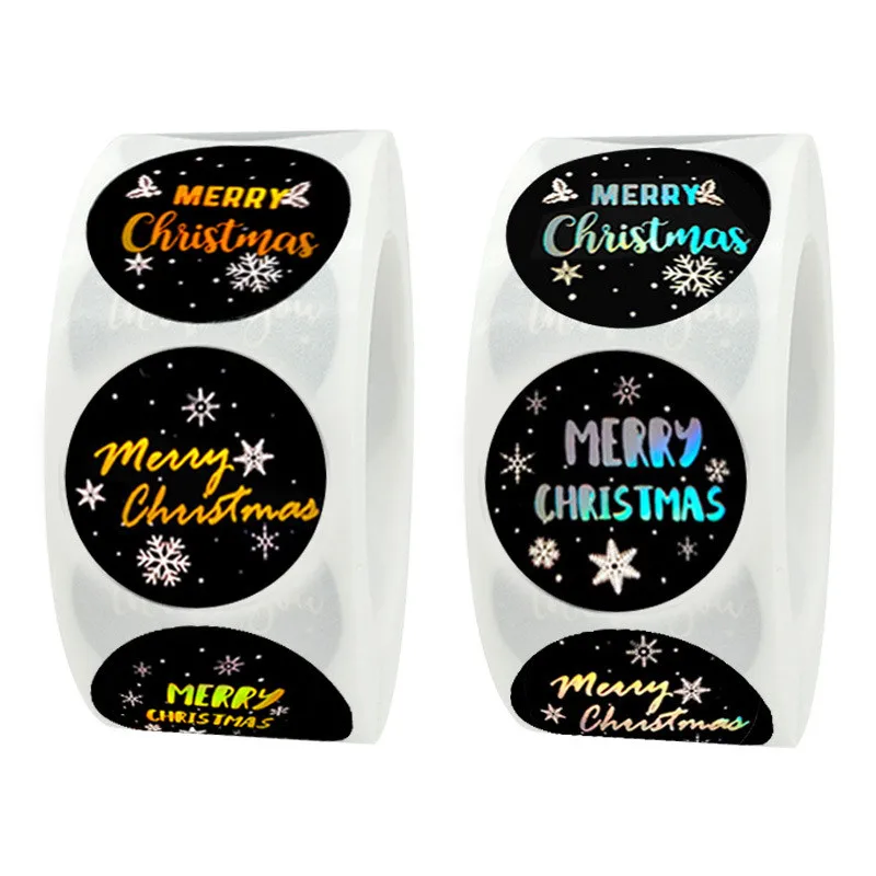 

2.5cm 500 Roll Merry Christmas Sticker Labels Black Hot Stamping Christmas Decoration Stickers Tags Envelope Diy Package Gift