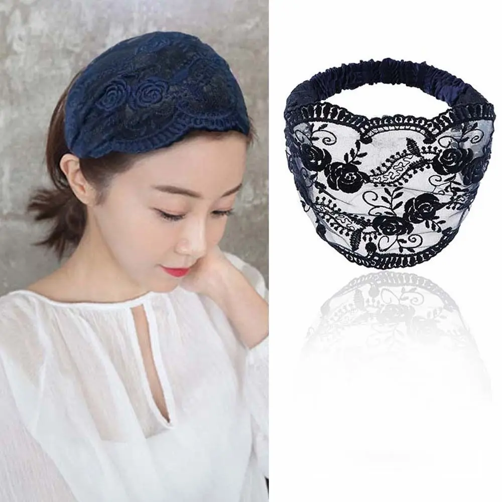 Transparent Lace Flower Headband Hair Hoop Lightweight Mesh Hollow Hairbands Korean Style Headdress Wide Side Head Wrap Mother