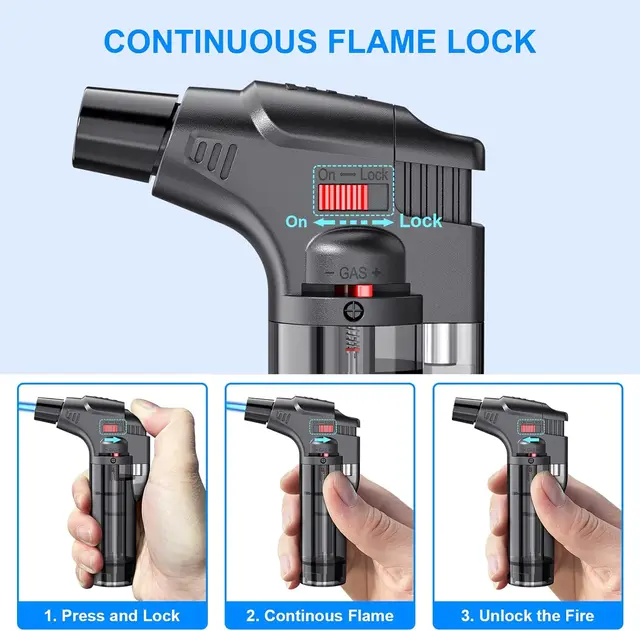 Torch Lighter, Jet Flame Lighter Refillable Gas Butane Lighter with Visible Fuel Tank, Windproof Adjustable Flame for Kitchen 5