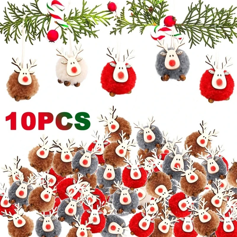 

Lots Christmas Felt Deer Pendant Xmas Tree Decorative Hanging Wooden Elk Party Decor Home Christmas Cute Deer Crafts Ornaments