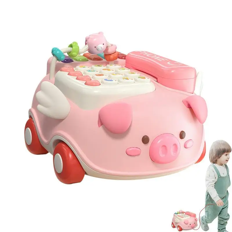

Musical Telephone Toy For Kids Cartoon Pig Simulated Landline Smartphone Drag Function Call Play Piano Educational Toddlers Toys