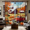2pcs HD Harvest Festival Mountain hut Pumpkin bus decorative curtain Yellow tie digital printed curtain Home decoration style 1