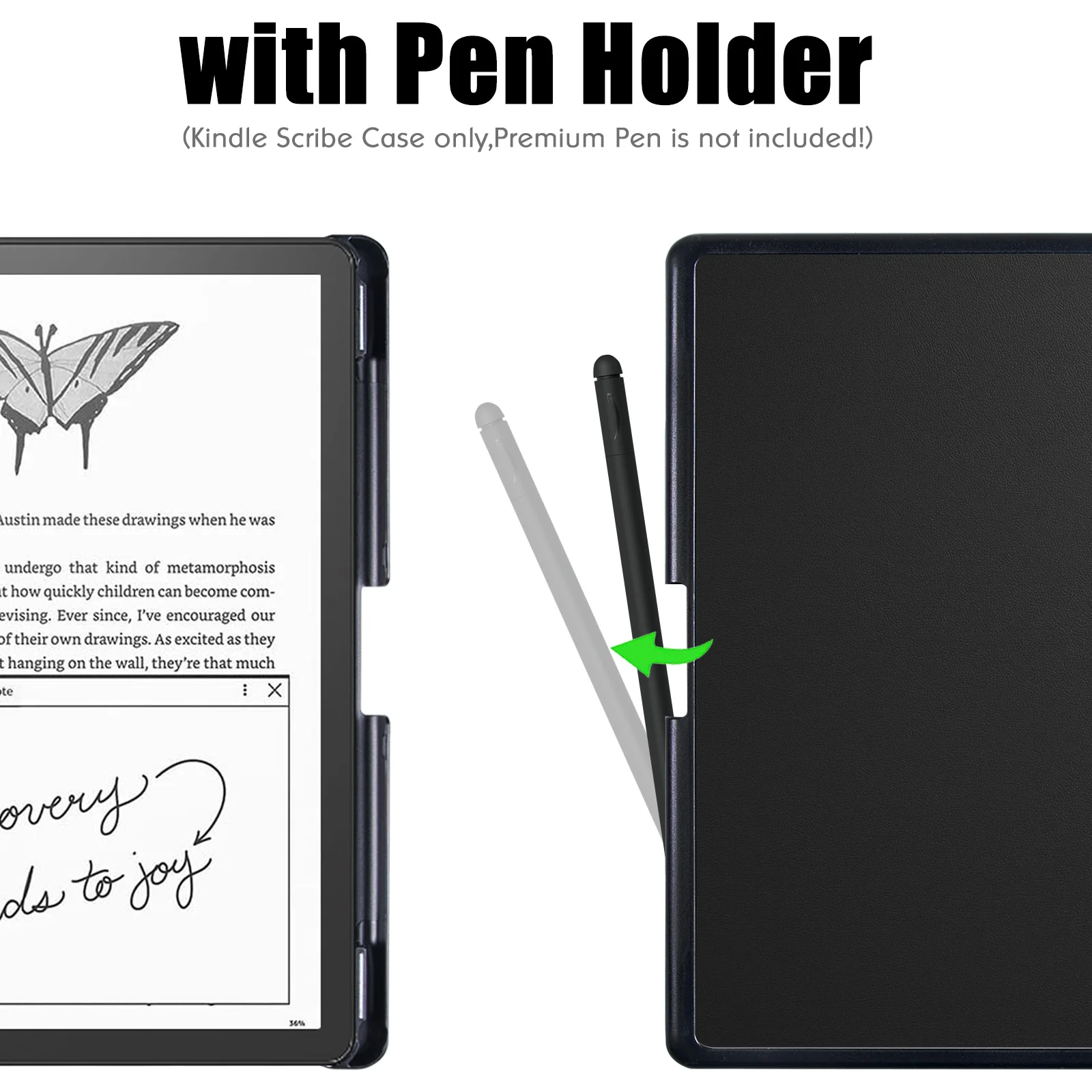 Slim Case para Kindle Scribe Tablet Leve Couro pu Capa Folio Construído em Pen Holder Auto Dormir Wake 102 - Imagem 3