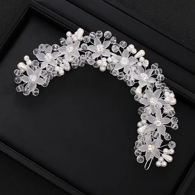 Pearl Beaded Crown Headband | Pearl Accessories - Nickel and Suede