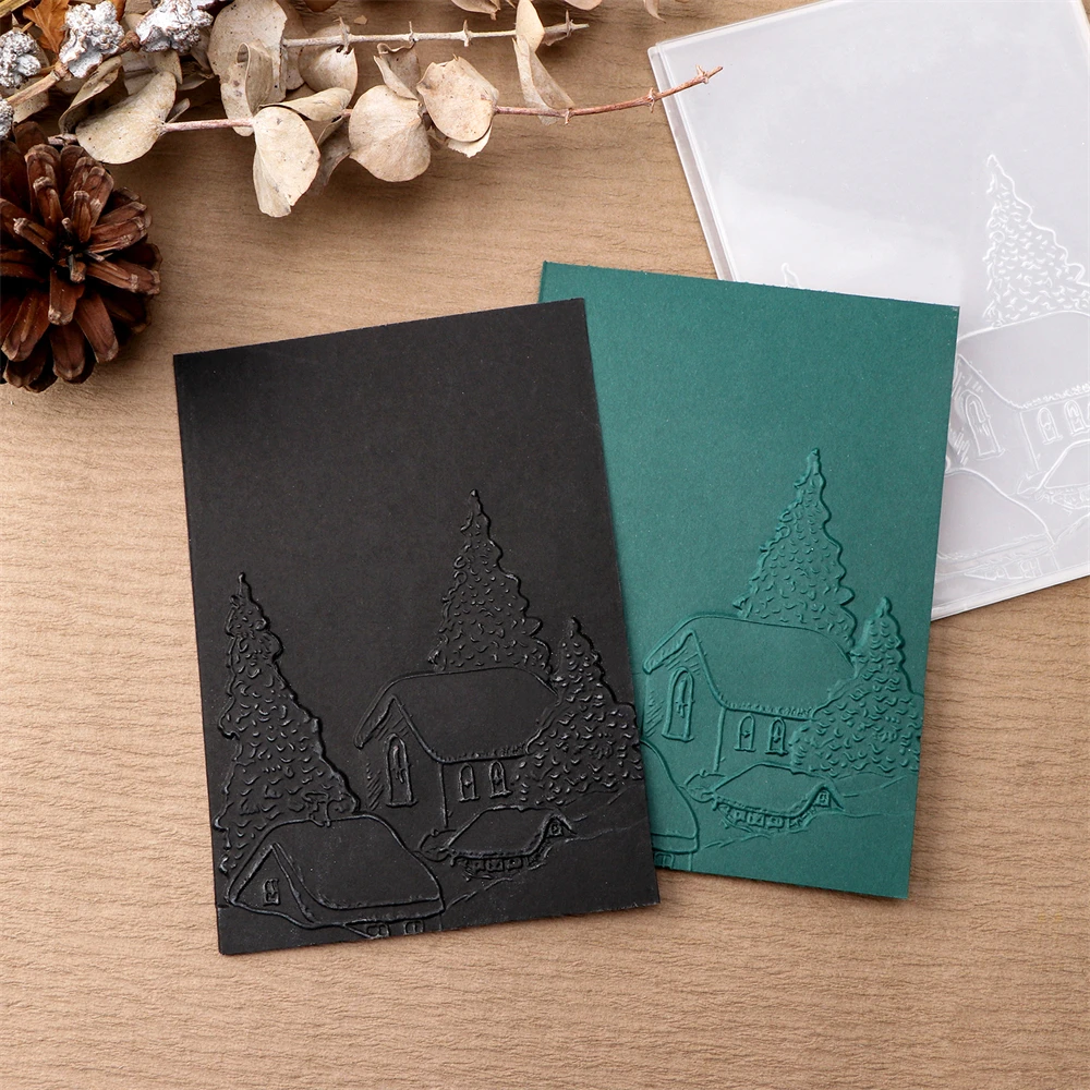 Embossing Folder Little Village 3D Christmas Holly and Candles Background Patterns Templates For DIY Scrapbooking Paper Crafting