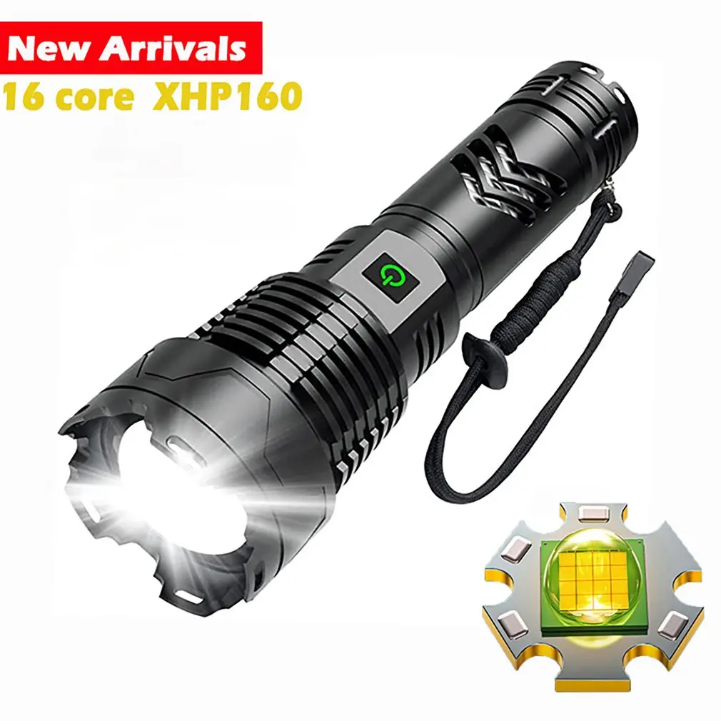 HotRechargeable XHP160 LED Flashlight Aluminum Handheld Strong Light Type C Zoom Torch Tactical Flashlight 5000MAH Dropshipping